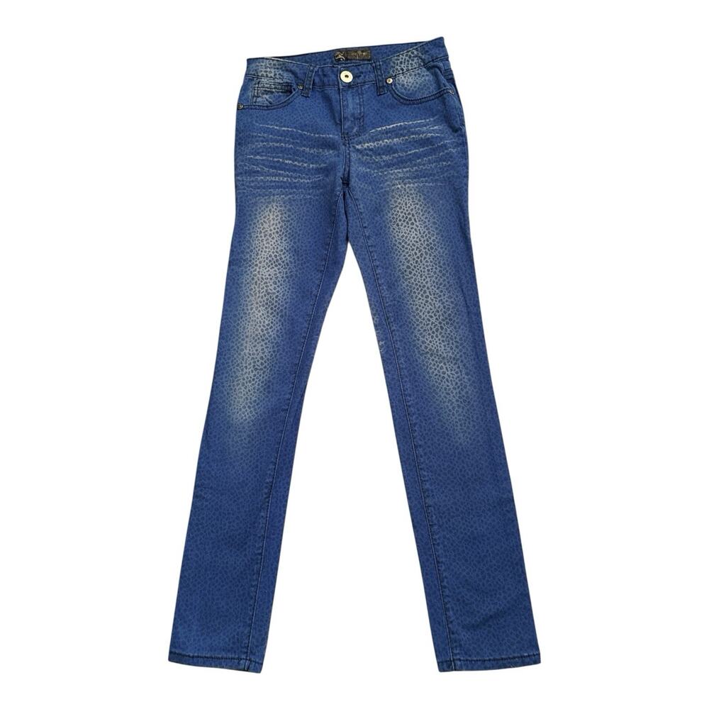 YMI Skinny Jeans Girls Size 14 Blue Animal Print Stretch Denim Youth